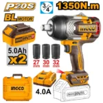 COD.: 45108 - CHAVE DE IMPACTO 3/4" BL 20V 1350 NM 2 BATERIAS 5.0AH C/MALETA - CIWLI20135-9 - INGCO